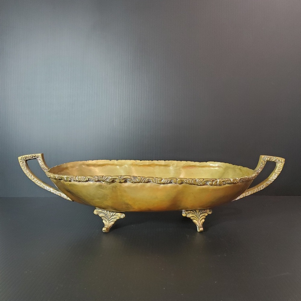 VTG Mexican Brass Footed Centerpiece Bowl Jardiniere Hecho En Mexico Eagle‎ Mark